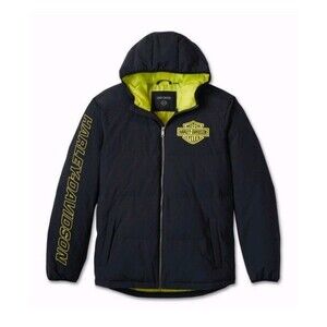 New Harley Davidson BLACK Bar Shield ROADKING Hooded Puffer JACKET Size Men's XL